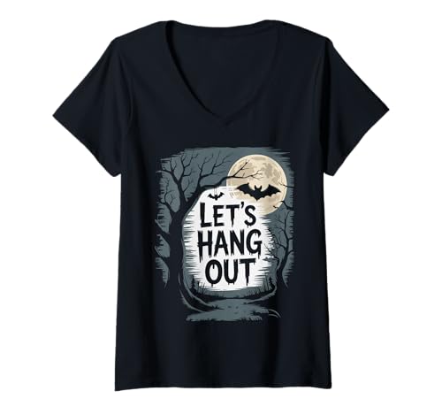 Damen Lass Uns abhängen - Tree Moon Halloween-Nacht T-Shirt mit V-Ausschnitt Damen Lass Uns abhängen - Tree Moon Halloween-Nacht T-Shirt mit V-Ausschnitt von Halloween Night