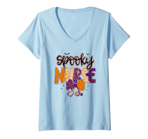Damen Lustiges Halloween-Textdesign mit gruseliger Krankenschwester T-Shirt mit V-Ausschnitt Damen Lustiges Halloween-Textdesign mit gruseliger Krankenschwester T-Shirt mit V-Ausschnitt von Halloween Nurse Humor Spooky Style
