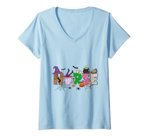 Damen Halloween Krankenschwester Shirt Hexe Medizinisches Gruselkrankenhaus T-Shirt mit V-Ausschnitt Damen Halloween Krankenschwester Shirt Hexe Medizinisches Gruselkrankenhaus T-Shirt mit V-Ausschnitt von Halloween Nurse Tee Shirts for RN LPN CNA men