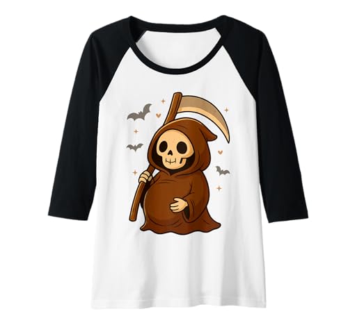 Damen Niedliche Cartoon-Sensenmann-Mama to be Halloween Mutter Raglan Damen Niedliche Cartoon-Sensenmann-Mama to be Halloween Mutter Raglan von Halloween Outfit Pregnant New Mom Mother