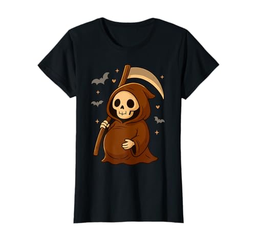 Damen Niedliche Cartoon-Sensenmann-Mama to be Halloween Mutter T-Shirt Damen Niedliche Cartoon-Sensenmann-Mama to be Halloween Mutter T-Shirt von Halloween Outfit Pregnant New Mom Mother