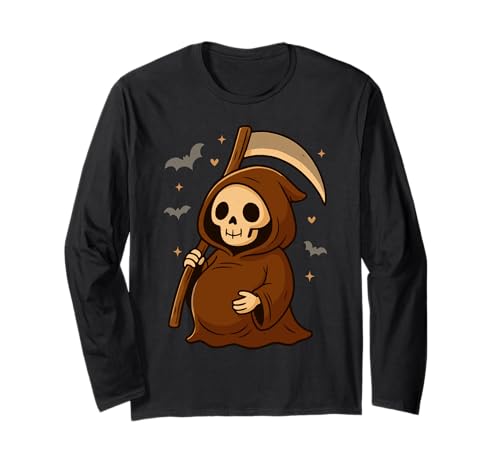 Niedliche Cartoon-Sensenmann-Mama to be Halloween Mutter Langarmshirt von Halloween Outfit Pregnant New Mom Mother