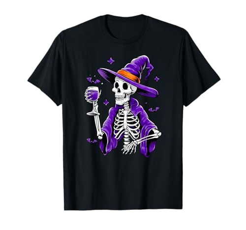 Halloween Rotwein Shirt Damen Hexe Skelett mit Weinglas T-Shirt Halloween Rotwein Shirt Damen Hexe Skelett mit Weinglas T-Shirt von Halloween Outfits Weinliebhaber Rotwein Damen
