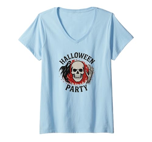 Damen Halloween Time - Party Time, Halloween T-Shirt mit V-Ausschnitt Damen Halloween Time - Party Time, Halloween T-Shirt mit V-Ausschnitt von Halloween Party