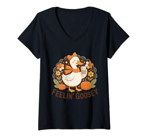 Damen Feelin Goosey Herbst T-Shirt mit V-Ausschnitt von Halloween Phiz