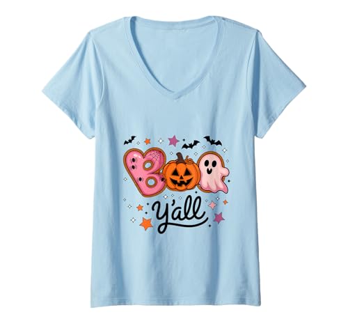 Damen Halloween-Boo Hall T-Shirt mit V-Ausschnitt von Halloween Phiz