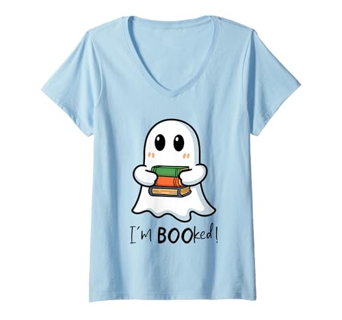 Damen Halloween Book Lover Ghost Ich Bin gebucht T-Shirt mit V-Ausschnitt von Halloween Phiz