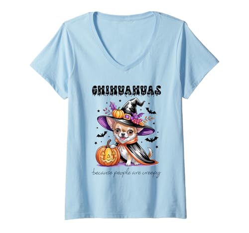 Damen Halloween-Chihuahas, Weil die Leute gruselig sind T-Shirt mit V-Ausschnitt von Halloween Phiz