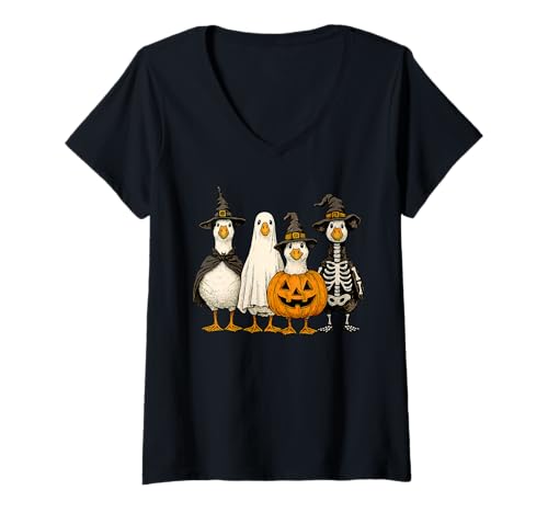 Damen Halloween-Gans T-Shirt mit V-Ausschnitt von Halloween Phiz