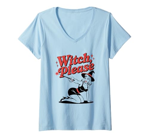 Damen Halloween-Hexe mit Pinup-Mädchen T-Shirt mit V-Ausschnitt von Halloween Phiz