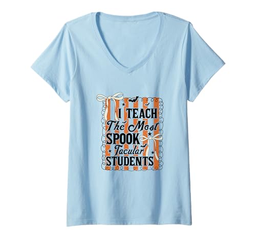Damen Halloween Ich unterrichte die gruseligsten Schüler T-Shirt mit V-Ausschnitt von Halloween Phiz