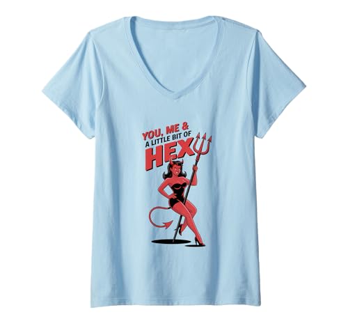 Damen Halloween-Pinup-Girl Du, ich und EIN bisschen Hex T-Shirt mit V-Ausschnitt von Halloween Phiz