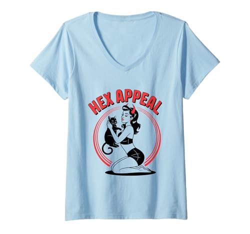 Damen Halloween Pinup Girl Hexe Hex Appeal T-Shirt mit V-Ausschnitt von Halloween Phiz