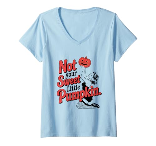 Damen Halloween Pinup Girl Nicht Dein süßer Kleiner Kürbis T-Shirt mit V-Ausschnitt von Halloween Phiz