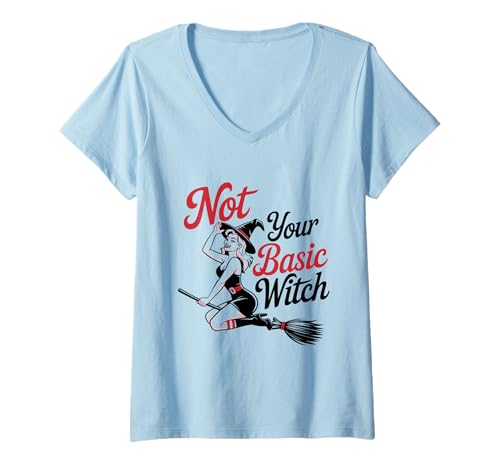 Damen Halloween-Pinup-Girl ist Nicht Deine einfache Hexe T-Shirt mit V-Ausschnitt von Halloween Phiz