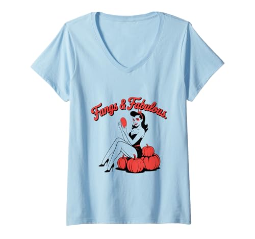 Damen Halloween-Pinup-Mädchen T-Shirt mit V-Ausschnitt von Halloween Phiz