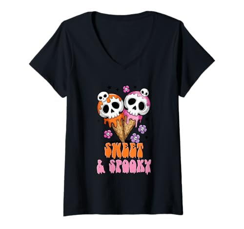 Damen Süßes und gruseliges Halloween-EIS T-Shirt mit V-Ausschnitt von Halloween Phiz