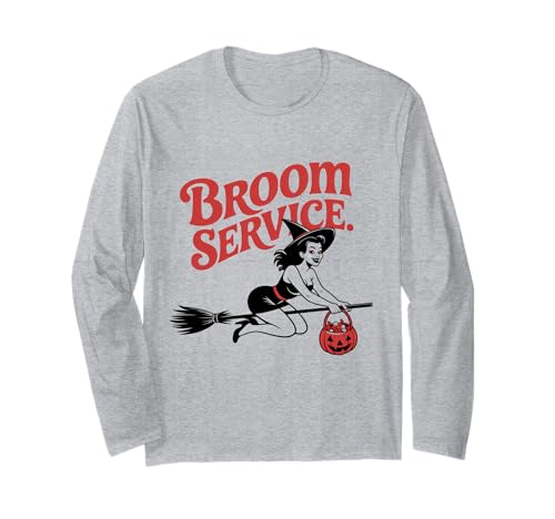 Halloween Pinup Girl Besen Service Langarmshirt von Halloween Phiz