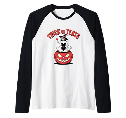 Halloween-Pinup-Girl-Trick oder -Tease Raglan von Halloween Phiz