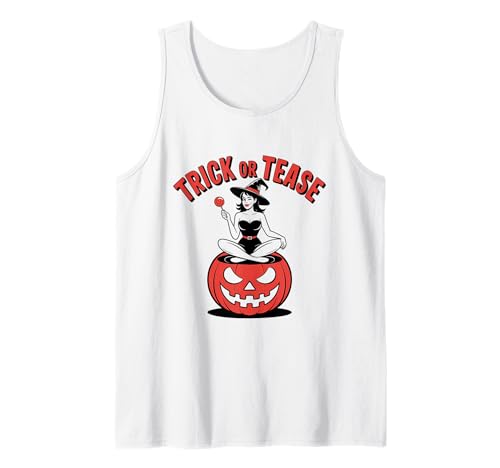 Halloween-Pinup-Girl-Trick oder -Tease Tank Top von Halloween Phiz