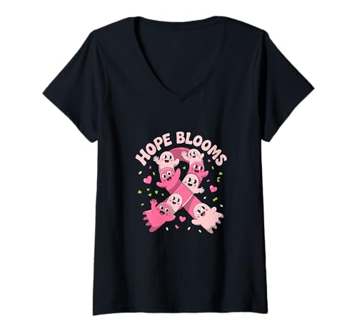 Damen Cute Pink Ghosts Breast Cancer Awareness Halloween Ribbon T-Shirt mit V-Ausschnitt Damen Cute Pink Ghosts Breast Cancer Awareness Halloween Ribbon T-Shirt mit V-Ausschnitt von Halloween Pink Ghosts Breast Cancer Awareness Gift