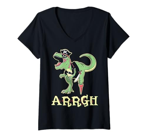 Damen Arrgh Halloween Dinosaurier Piraten Kostüm T-Shirt mit V-Ausschnitt Damen Arrgh Halloween Dinosaurier Piraten Kostüm T-Shirt mit V-Ausschnitt von Halloween Pirate Clothing & Costumes