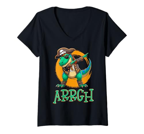 Damen Arrgh Halloween Dinosaurier Piraten Kostüm T-Shirt mit V-Ausschnitt Damen Arrgh Halloween Dinosaurier Piraten Kostüm T-Shirt mit V-Ausschnitt von Halloween Pirate Clothing & Costumes