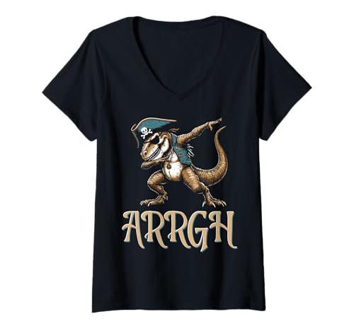 Damen Arrgh Halloween Dinosaurier Piraten Kostüm T-Shirt mit V-Ausschnitt Damen Arrgh Halloween Dinosaurier Piraten Kostüm T-Shirt mit V-Ausschnitt von Halloween Pirate Clothing & Costumes
