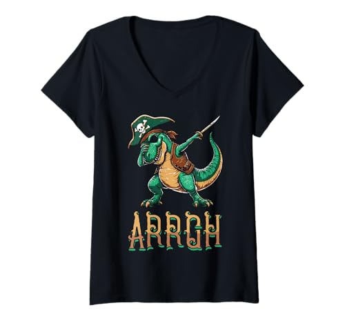 Damen Arrgh Halloween Dinosaurier Piraten Kostüm T-Shirt mit V-Ausschnitt Damen Arrgh Halloween Dinosaurier Piraten Kostüm T-Shirt mit V-Ausschnitt von Halloween Pirate Clothing & Costumes