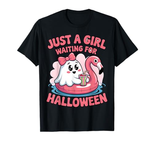 Nur EIN Mädchen, das auf den Halloween-Geisterflamingo wartet T-Shirt von Halloween Pool Float Cute Ghost Girl Summer Design