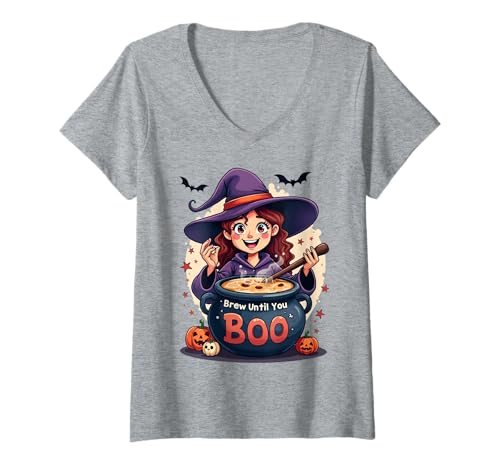 Damen Brew Until You Boo Halloween Witch T-Shirt mit V-Ausschnitt Damen Brew Until You Boo Halloween Witch T-Shirt mit V-Ausschnitt von Halloween Potion Brewing Squad