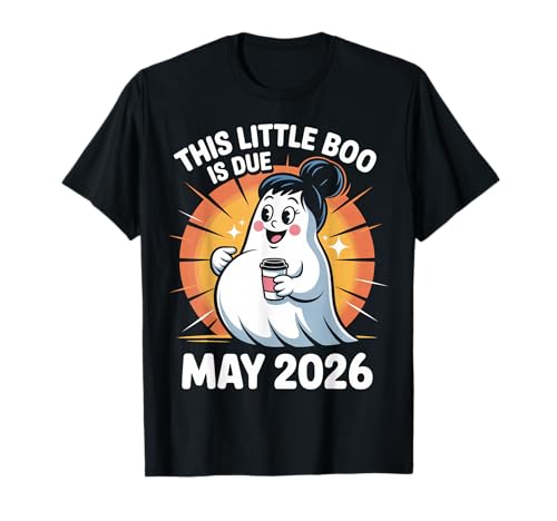 Halloween Schwangerschaft Due May 2026 Boo Ghost Messy Bun Mama T-Shirt von Halloween Pregancy Tees NYC