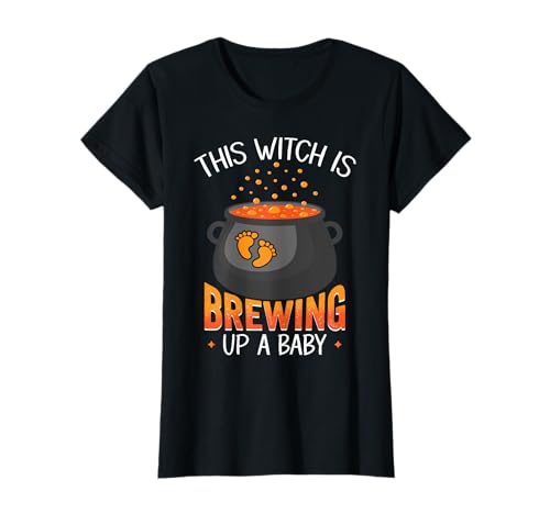This Witch Is Brewing Up A Baby Schwangerschaft Halloween Kostüm T-Shirt This Witch Is Brewing Up A Baby Schwangerschaft Halloween Kostüm T-Shirt von Halloween Pregnancy Announcement Apparel