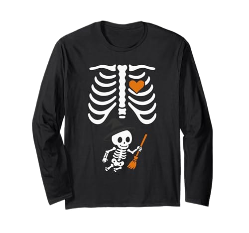 Schwangerschaft Baby Skelett Hexe Ankündigung Mutter Halloween Langarmshirt Schwangerschaft Baby Skelett Hexe Ankündigung Mutter Halloween Langarmshirt von Halloween Pregnancy Announcement