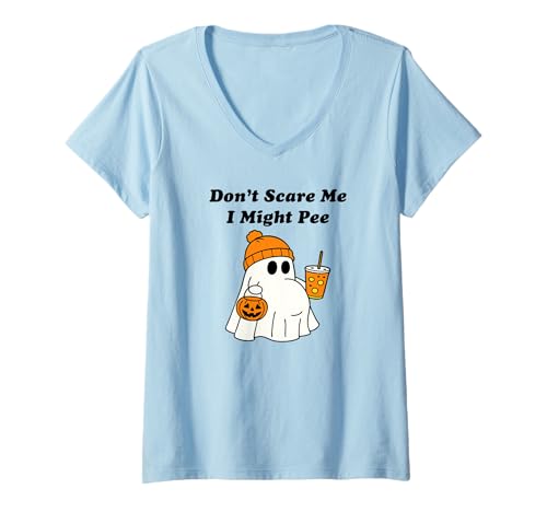 Damen Don't Scare Me I Might Pee Halloween Pregnant Ghost T-Shirt mit V-Ausschnitt Damen Don't Scare Me I Might Pee Halloween Pregnant Ghost T-Shirt mit V-Ausschnitt von Halloween Pregnant Ghost Graphic Tees