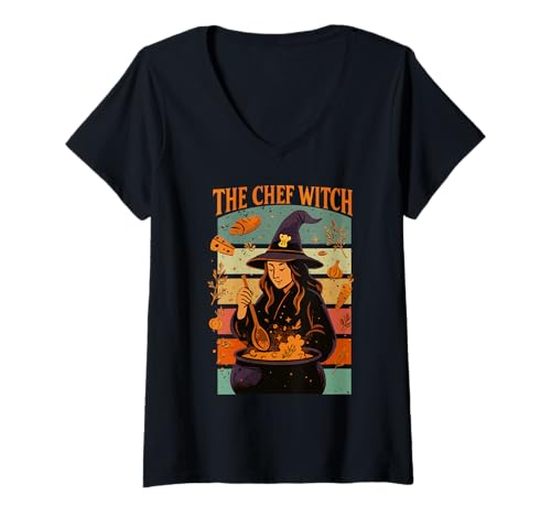 Damen The Chef Witch Lustiges Halloween-Design T-Shirt mit V-Ausschnitt Damen The Chef Witch Lustiges Halloween-Design T-Shirt mit V-Ausschnitt von Halloween Professions & Careers by NLTS