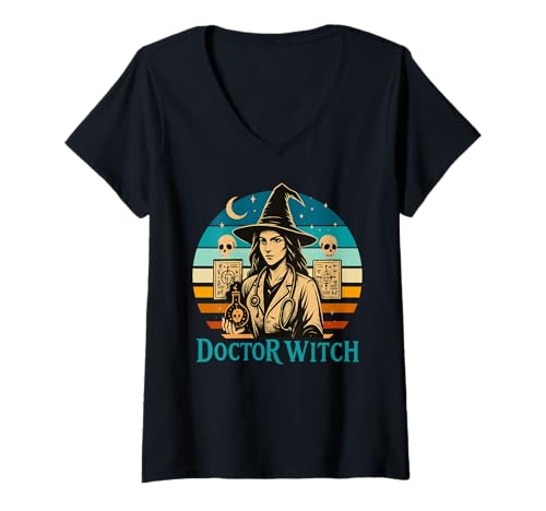 Damen The Doctor Witch Lustiges Halloween-Design T-Shirt mit V-Ausschnitt Damen The Doctor Witch Lustiges Halloween-Design T-Shirt mit V-Ausschnitt von Halloween Professions & Careers by NLTS