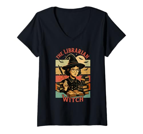 Damen The Librarian Witch Lustiges Halloween-Design T-Shirt mit V-Ausschnitt Damen The Librarian Witch Lustiges Halloween-Design T-Shirt mit V-Ausschnitt von Halloween Professions & Careers by NLTS