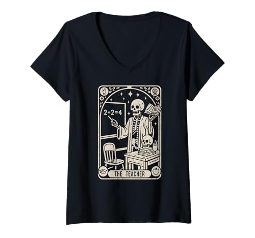 Damen The Teacher Skelett Gothic Halloween Design T-Shirt mit V-Ausschnitt Damen The Teacher Skelett Gothic Halloween Design T-Shirt mit V-Ausschnitt von Halloween Professions & Careers by NLTS
