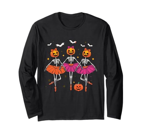 Halloween Ballerina Skelette mit Kürbissen und Fledermäusen Mädchen Langarmshirt Halloween Ballerina Skelette mit Kürbissen und Fledermäusen Mädchen Langarmshirt von Halloween Pumpkin Ballerina Skeleton Dance Party