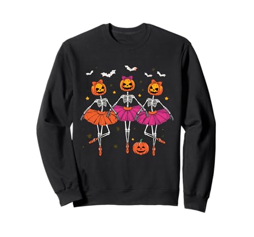 Halloween Ballerina Skelette mit Kürbissen und Fledermäusen Mädchen Sweatshirt Halloween Ballerina Skelette mit Kürbissen und Fledermäusen Mädchen Sweatshirt von Halloween Pumpkin Ballerina Skeleton Dance Party