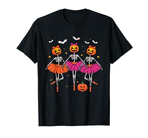 Halloween Ballerina Skelette mit Kürbissen und Fledermäusen Mädchen T-Shirt Halloween Ballerina Skelette mit Kürbissen und Fledermäusen Mädchen T-Shirt von Halloween Pumpkin Ballerina Skeleton Dance Party