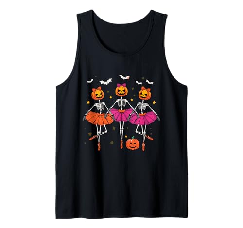 Halloween Ballerina Skelette mit Kürbissen und Fledermäusen Mädchen Tank Top Halloween Ballerina Skelette mit Kürbissen und Fledermäusen Mädchen Tank Top von Halloween Pumpkin Ballerina Skeleton Dance Party