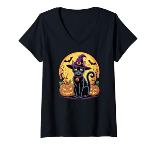 Damen Halloween T-Shirt mit V-Ausschnitt Damen Halloween T-Shirt mit V-Ausschnitt von Halloween Pumpkin Carved Smile