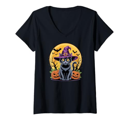Damen Halloween T-Shirt mit V-Ausschnitt Damen Halloween T-Shirt mit V-Ausschnitt von Halloween Pumpkin Carved Smile