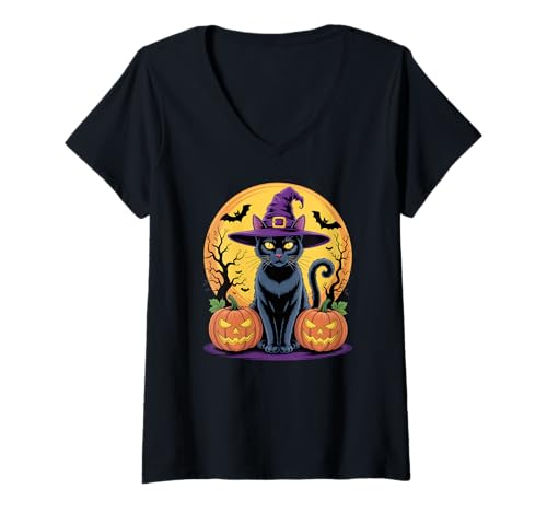 Damen Halloween T-Shirt mit V-Ausschnitt Damen Halloween T-Shirt mit V-Ausschnitt von Halloween Pumpkin Carved Smile