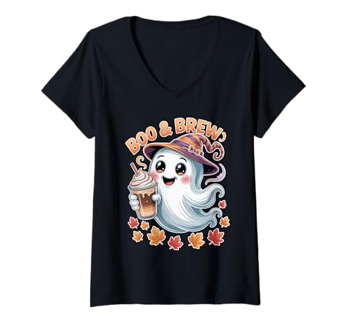 Damen Halloween Kürbis Gewürz Latte Brew Lustig T-Shirt mit V-Ausschnitt Damen Halloween Kürbis Gewürz Latte Brew Lustig T-Shirt mit V-Ausschnitt von Halloween Pumpkin Spice Co