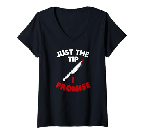 Damen Just The Tip I Promise Knife – Lustiges Halloween-Wortspiel T-Shirt mit V-Ausschnitt Damen Just The Tip I Promise Knife – Lustiges Halloween-Wortspiel T-Shirt mit V-Ausschnitt von Halloween Puns