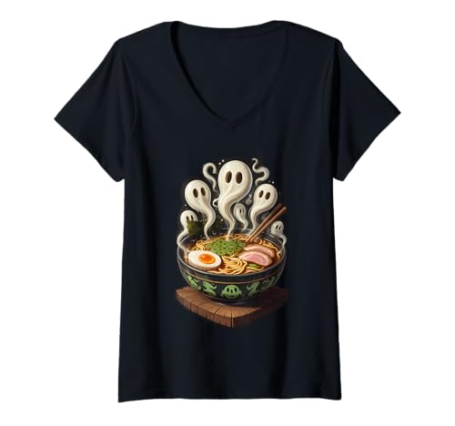 Damen Lustiges Ramen Geister Halloween Motiv Japanische Nudeln T-Shirt mit V-Ausschnitt Damen Lustiges Ramen Geister Halloween Motiv Japanische Nudeln T-Shirt mit V-Ausschnitt von Halloween Ramen Nudeln Lustige Sprüche & Geschenke