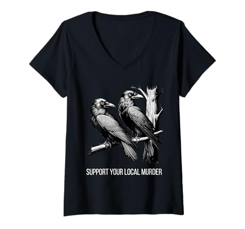 Damen Unterstützen Sie Ihre lokale Murder Crow Funny Raven Goth Birdwatching T-Shirt mit V-Ausschnitt Damen Unterstützen Sie Ihre lokale Murder Crow Funny Raven Goth Birdwatching T-Shirt mit V-Ausschnitt von Halloween Raven Crow Gothcore Witchcore Dark Goths